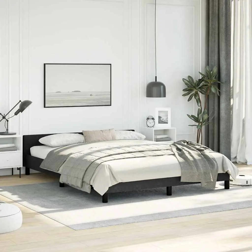 Queen Bed Frame with Plush Velvet Headboard