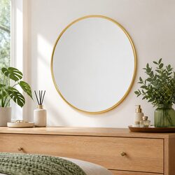 Round Gold Wall Mirror 30cm Diameter Minimalist Home Decor Glass Vanity