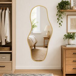 Wall Mirror Gold 100x45 cm Glass PVC Frame Bathroom Bedroom Hallway Decor