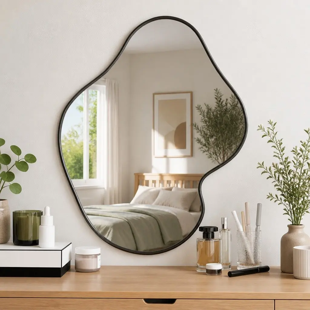 Wall Mirror Black 60x50 cm Glass PVC Frame Bathroom Bedroom Living Room Decor