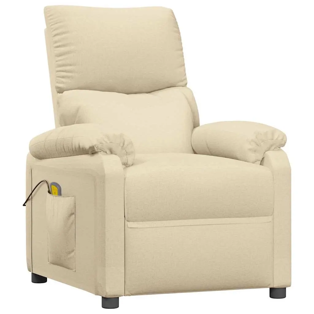 Electric Massage Chair Cream Fabric Reclining 3 Positions 6 Massage Points Hand
