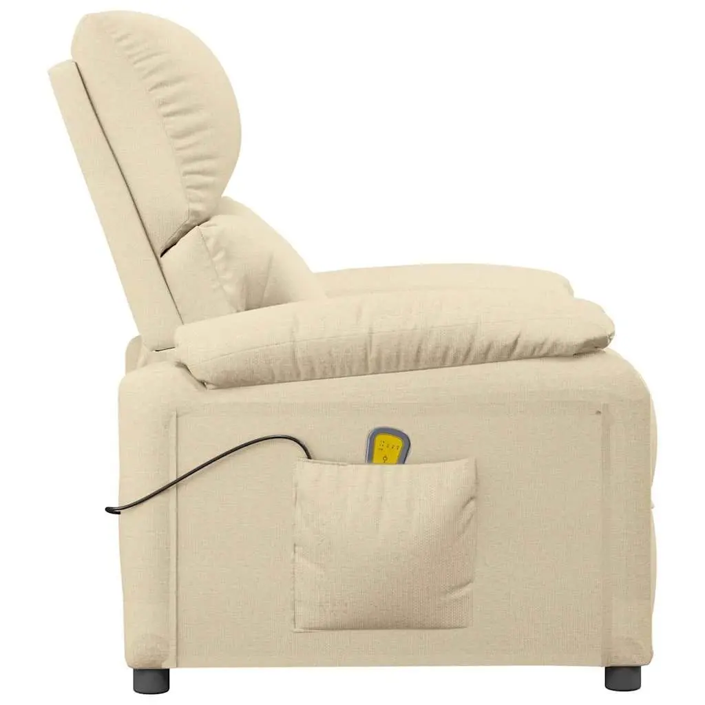 Electric Massage Chair Cream Fabric Reclining 3 Positions 6 Massage Points Hand