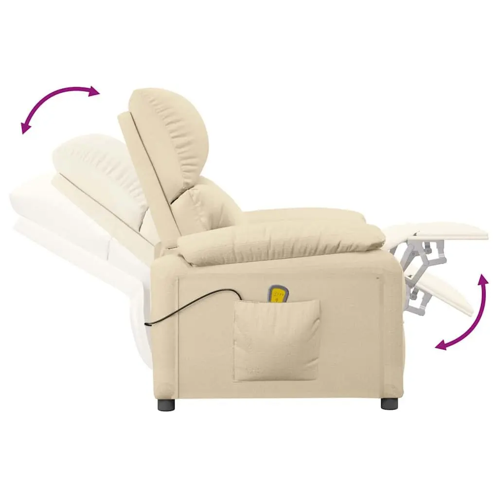 Electric Massage Chair Cream Fabric Reclining 3 Positions 6 Massage Points Hand