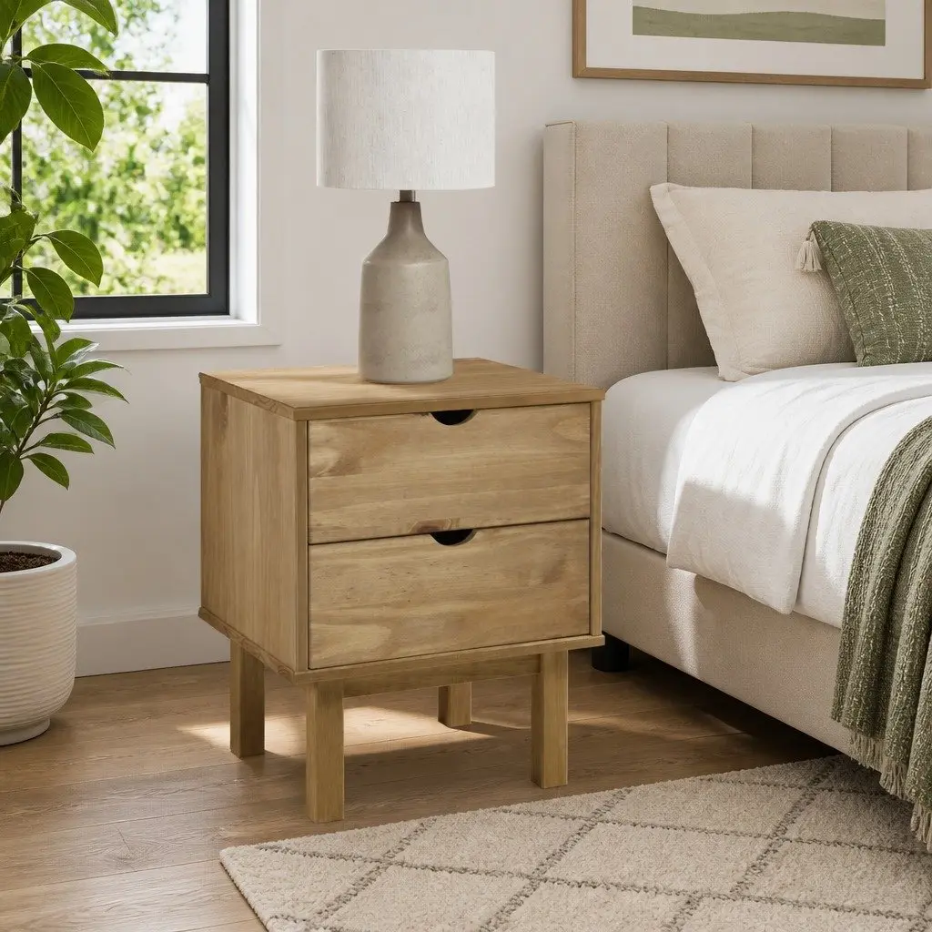 Bedside Cabinet Solid Pine Wood Nightstand 45x39x57cm Brown