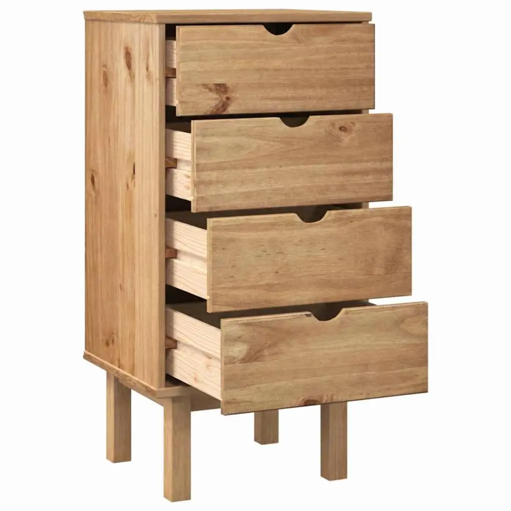 Drawer Cabinet Solid Pine Wood 45x39x90cm 4 Drawer Storage