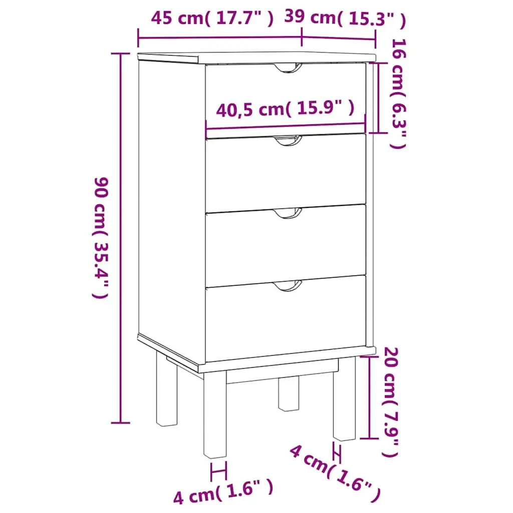 Drawer Cabinet Chest of Drawers Scandinavian Style 4 Drawer Storage Unit Brown Grey Pine Wood
