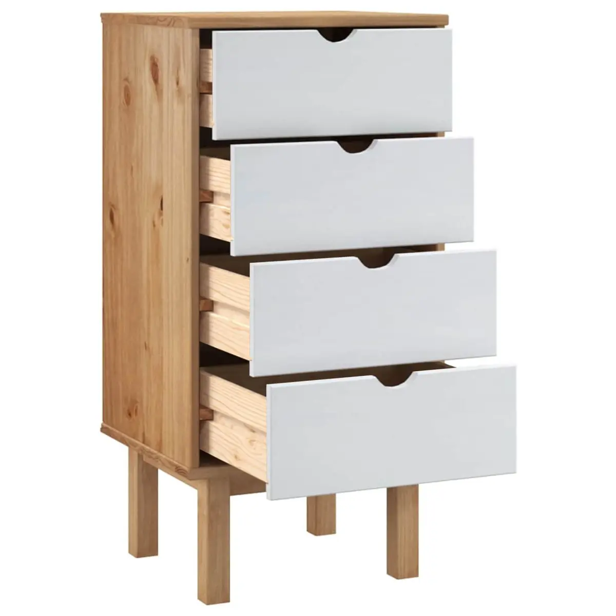 Drawer Cabinet Solid Pine Wood Brown and White 45x39x90cm 4 Drawer