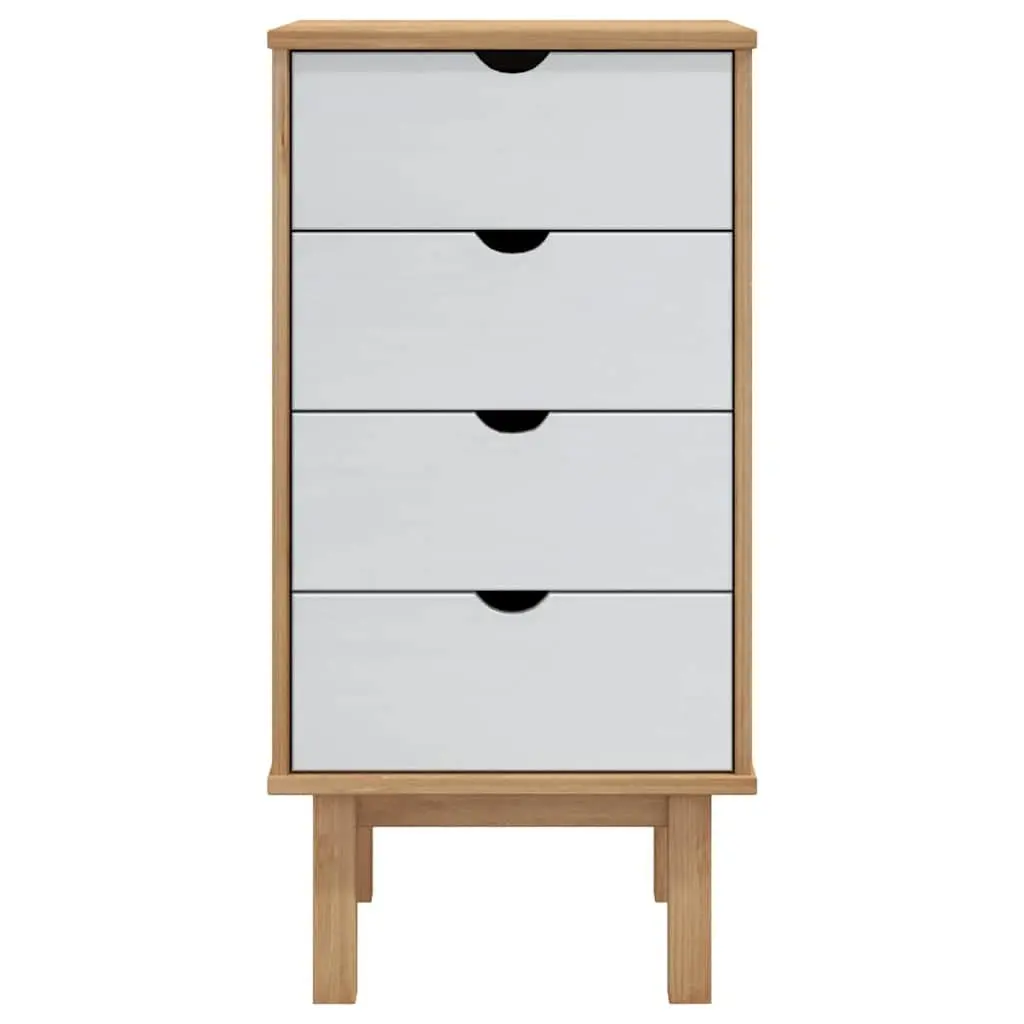 Drawer Cabinet Solid Pine Wood Brown and White 45x39x90cm 4 Drawer