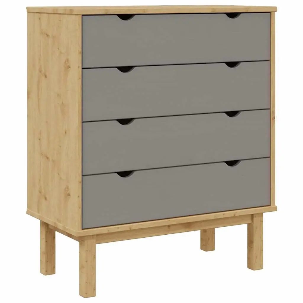 Drawer Cabinet Scandinavian Style Solid Wood Pine Grey 4 Drawer Storage