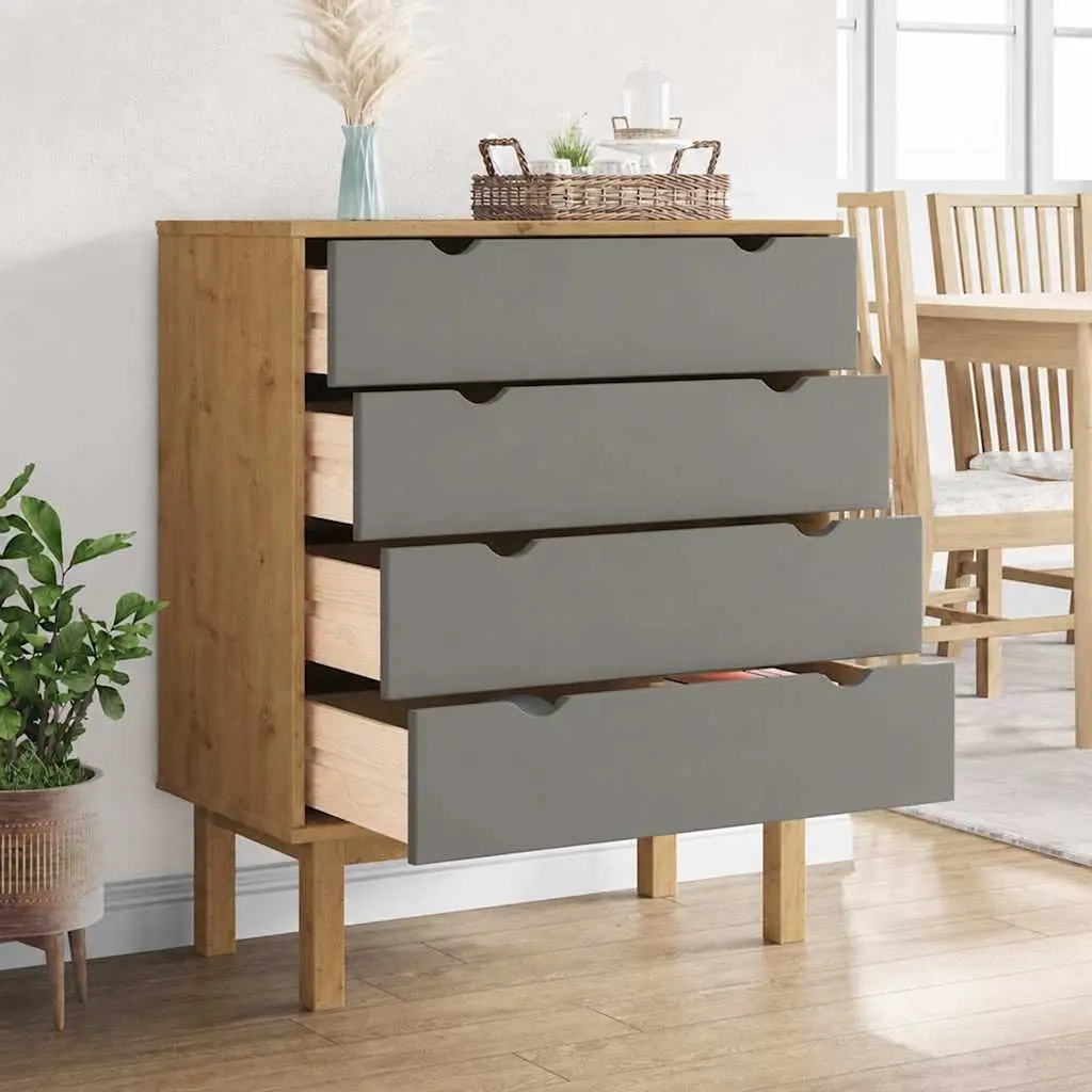 Drawer Cabinet Scandinavian Style Solid Wood Pine Grey 4 Drawer Storage