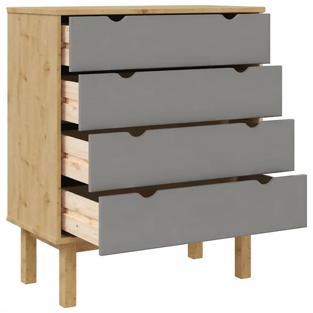 Drawer Cabinet Scandinavian Style Solid Wood Pine Grey 4 Drawer Storage