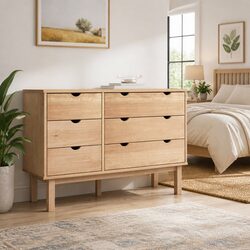 Drawer Cabinet 6 Drawers Solid Pine Wood Storage Chest Brown Scandinavian Style