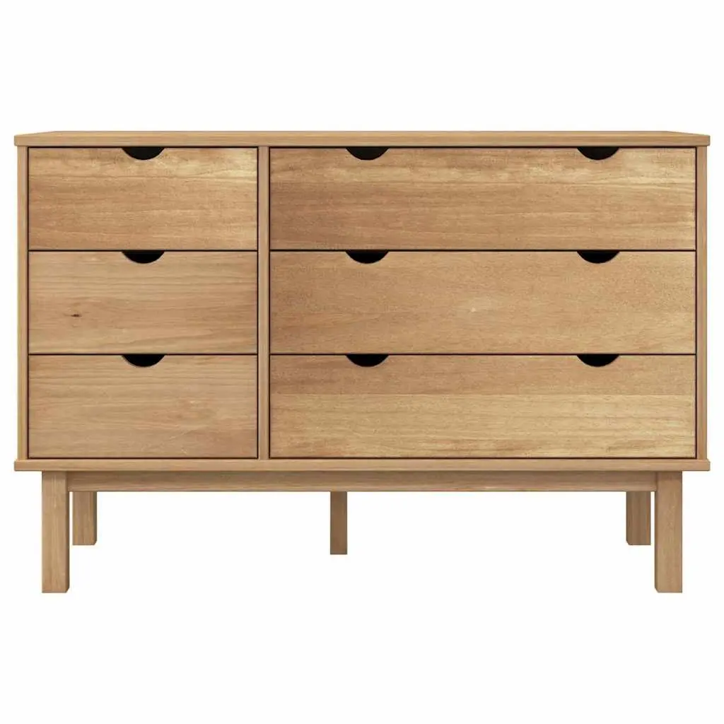 Drawer Cabinet 6 Drawers Solid Pine Wood Storage Chest Brown Scandinavian Style