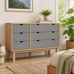 Drawer Cabinet Chest of Drawers Grey Solid Pine Wood Storage Organizer 6 Drawer