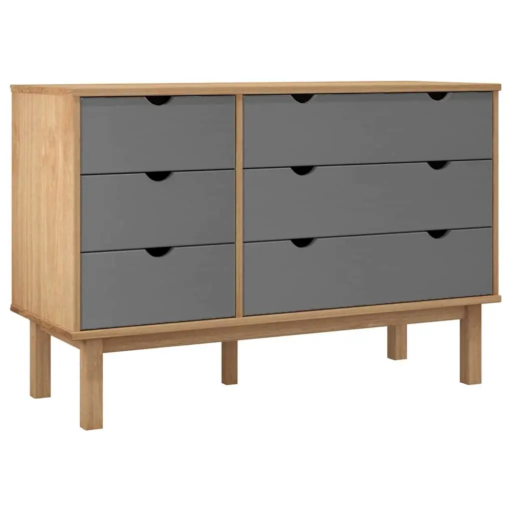 Drawer Cabinet Grey Solid Pine Wood 6 Drawer Storage Organizer