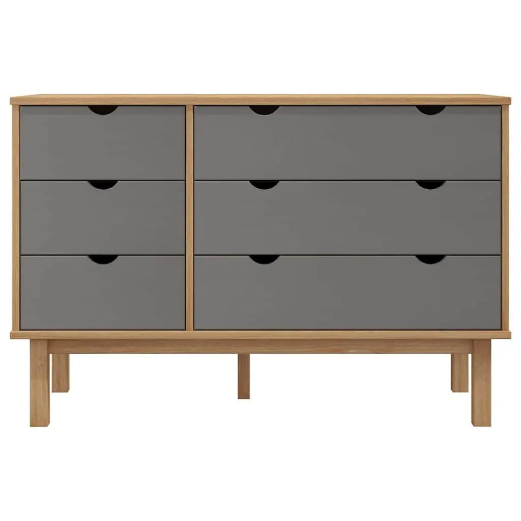 Drawer Cabinet Grey Solid Pine Wood 6 Drawer Storage Organizer