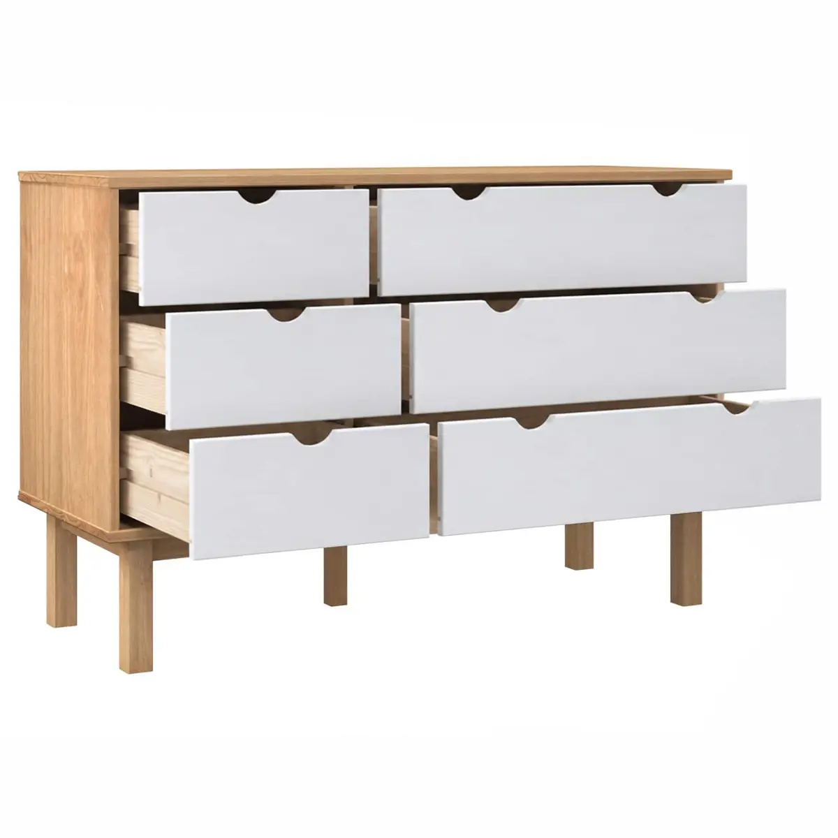 Drawer Cabinet 6 Storage Drawers Solid Pine Wood Scandinavian Style White 111 x 43 x 73.5 cm