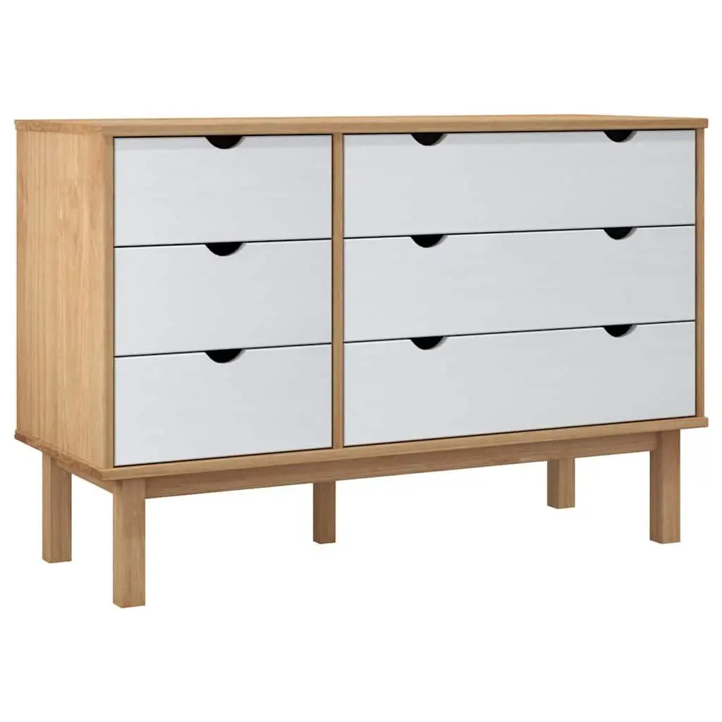 Drawer Cabinet 6 Storage Drawers Solid Pine Wood Scandinavian Style White 111 x 43 x 73.5 cm