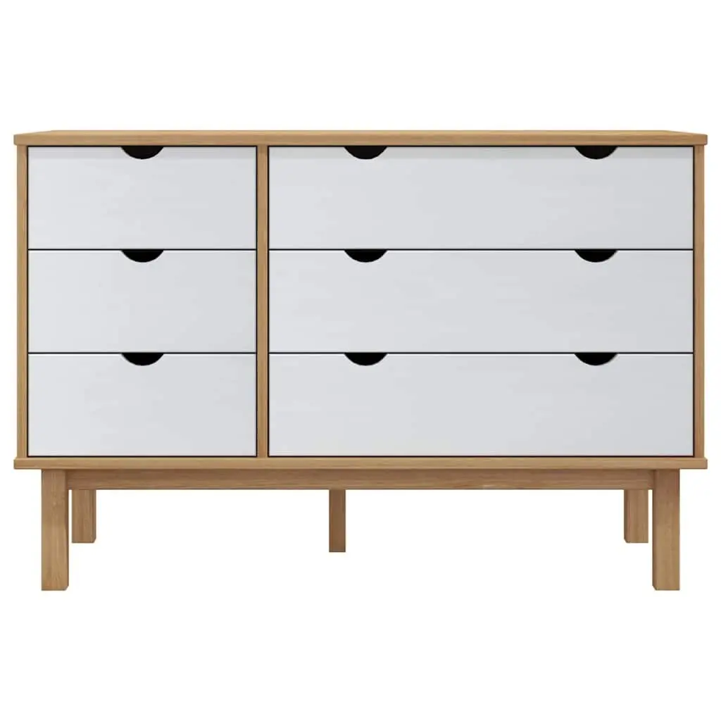 Drawer Cabinet 6 Storage Drawers Solid Pine Wood Scandinavian Style White 111 x 43 x 73.5 cm