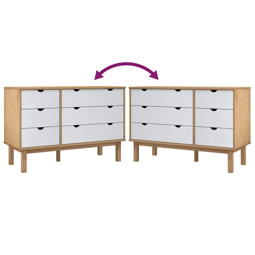 Drawer Cabinet 6 Storage Drawers Solid Pine Wood Scandinavian Style White 111 x 43 x 73.5 cm