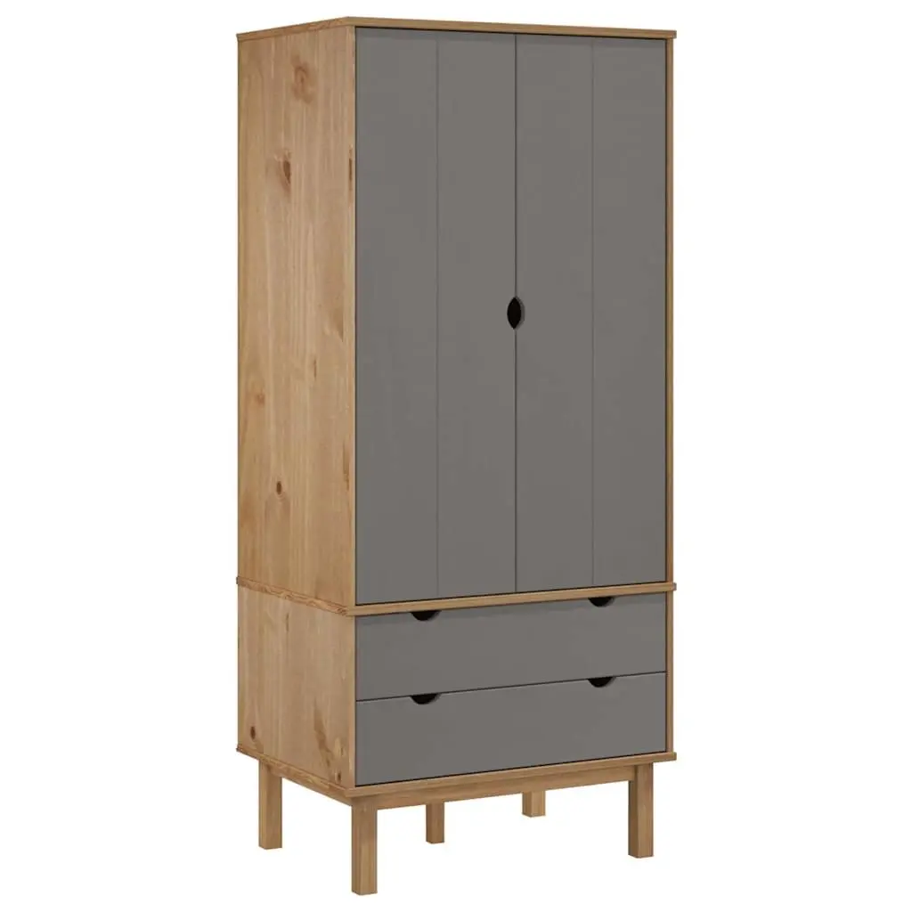 Wardrobe Grey Solid Wood Pine 76.5x53x172cm with Drawers