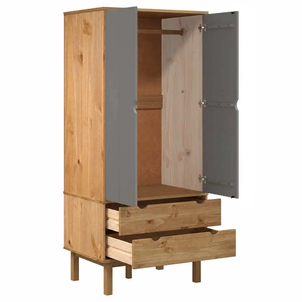 Wardrobe Grey Solid Wood Pine 76.5x53x172cm with Drawers