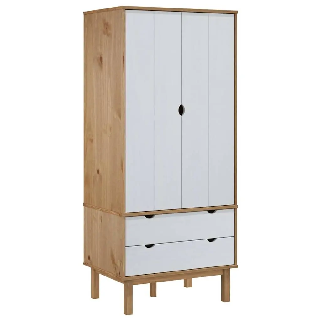 Wardrobe Solid Pine Wood Brown and White 76.5x53x172 cm 2 Drawers Storage Closet