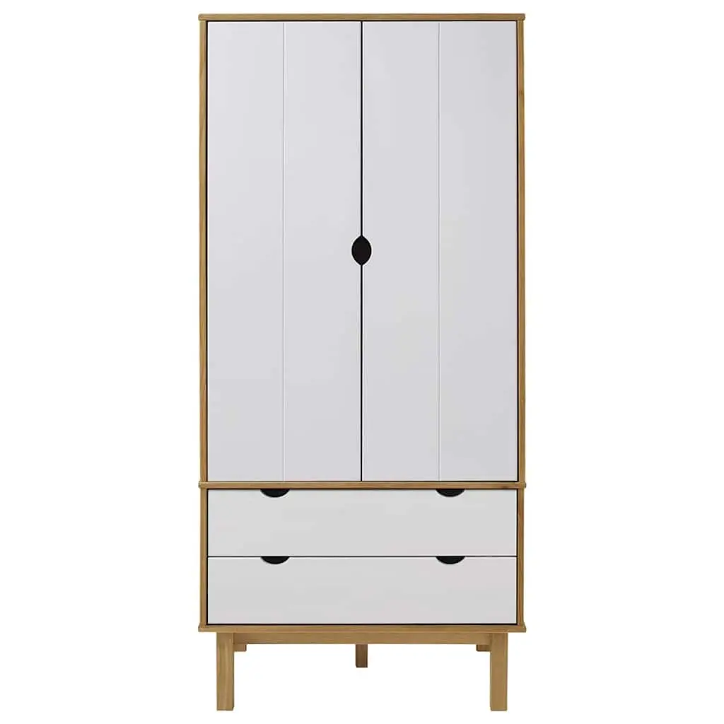 Wardrobe Solid Pine Wood Brown and White 76.5x53x172 cm 2 Drawers Storage Closet