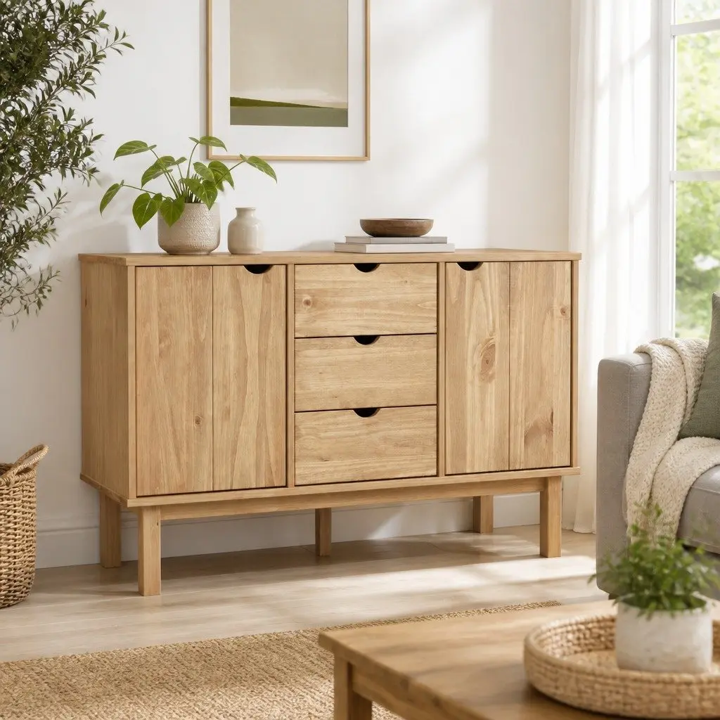 Solid Pine Wood Sideboard for Home Storage