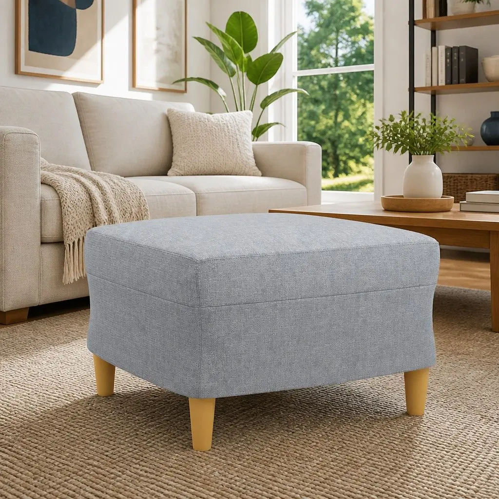 Footstool Light Grey Fabric Ottoman 60x50x41 cm