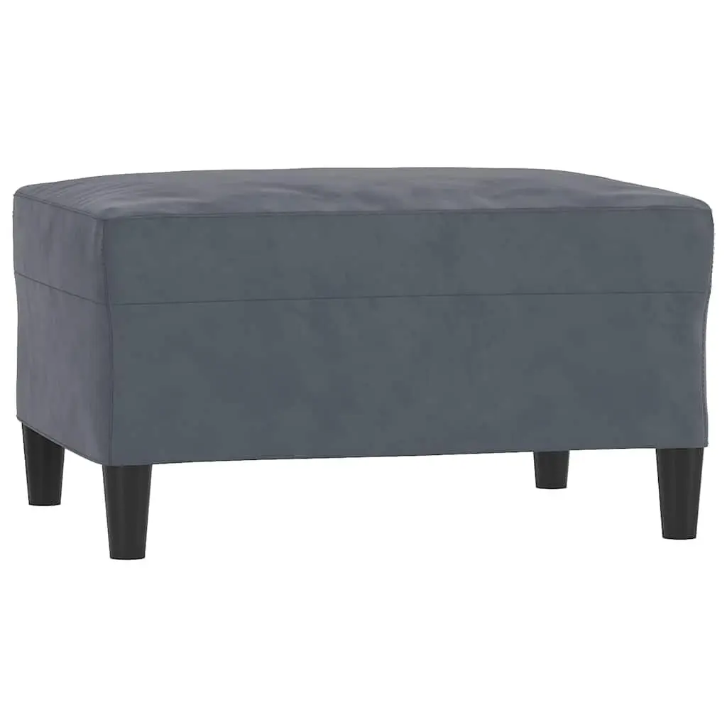 Footstool Grey Velvet Upholstered Ottoman Compact Size