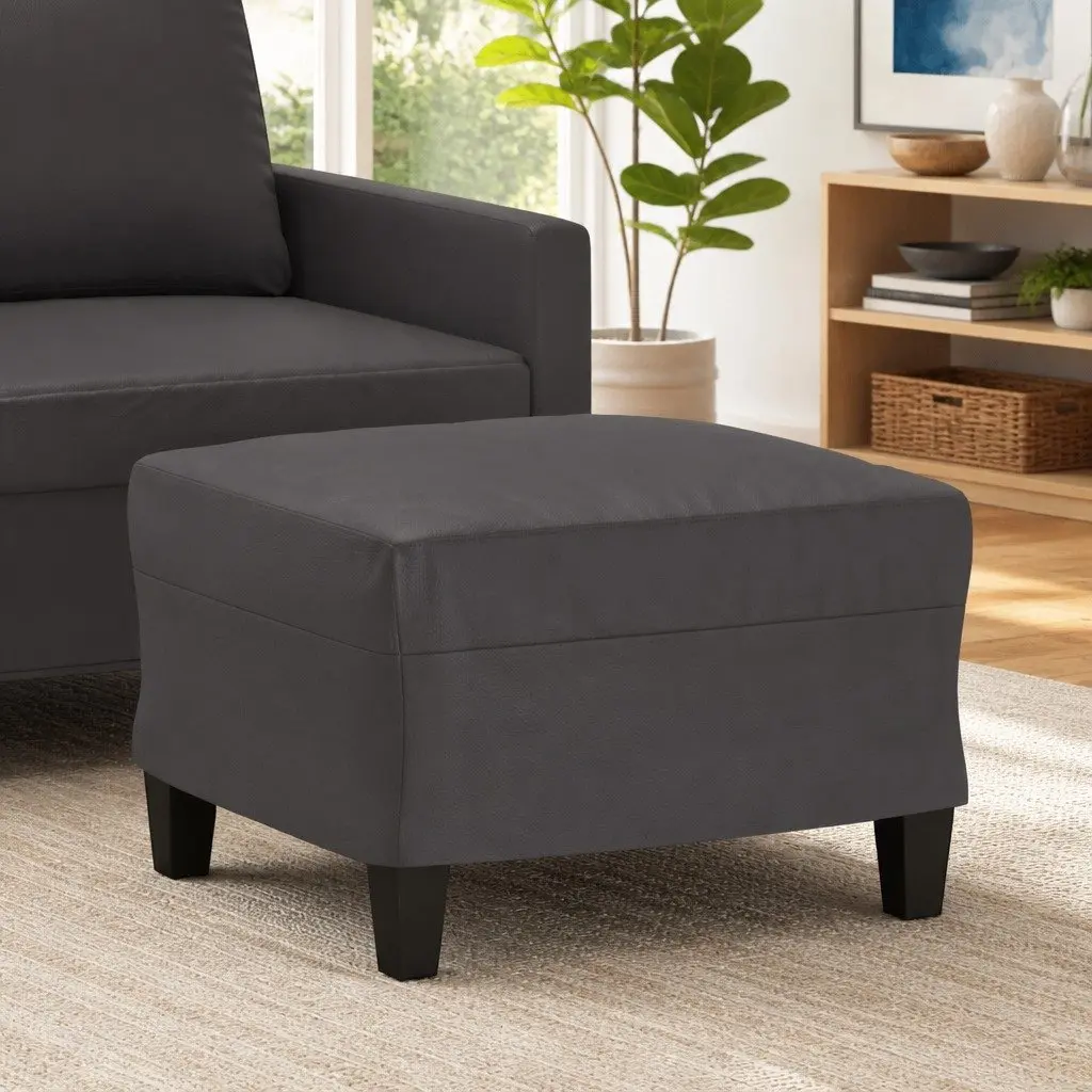 Grey Faux Leather Footstool