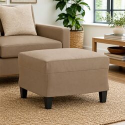 Footstool Ottoman Brown Faux Leather Compact Modern Living Room Furniture Seat