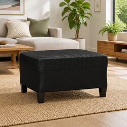 Footstool Black Faux Leather Ottoman Footrest Modern Furniture Compact Portable