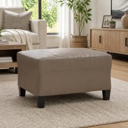 Footstool Brown Faux Leather Compact Resting Ottoman Sofa Furniture Seat