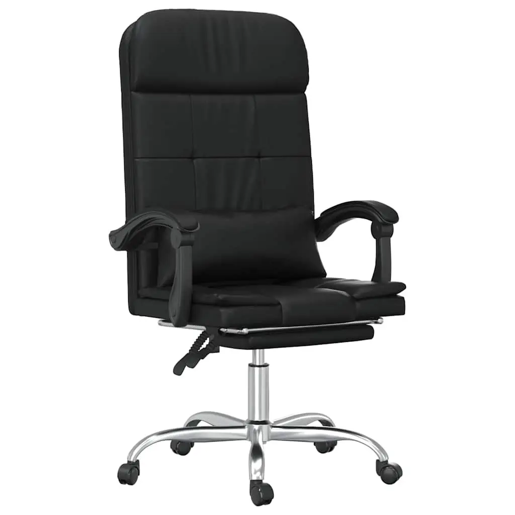 Massage Reclining Office Chair Black Faux Leather Adjustable Backrest