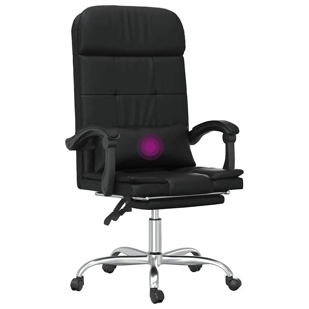 Massage Reclining Office Chair Black Faux Leather Adjustable Backrest