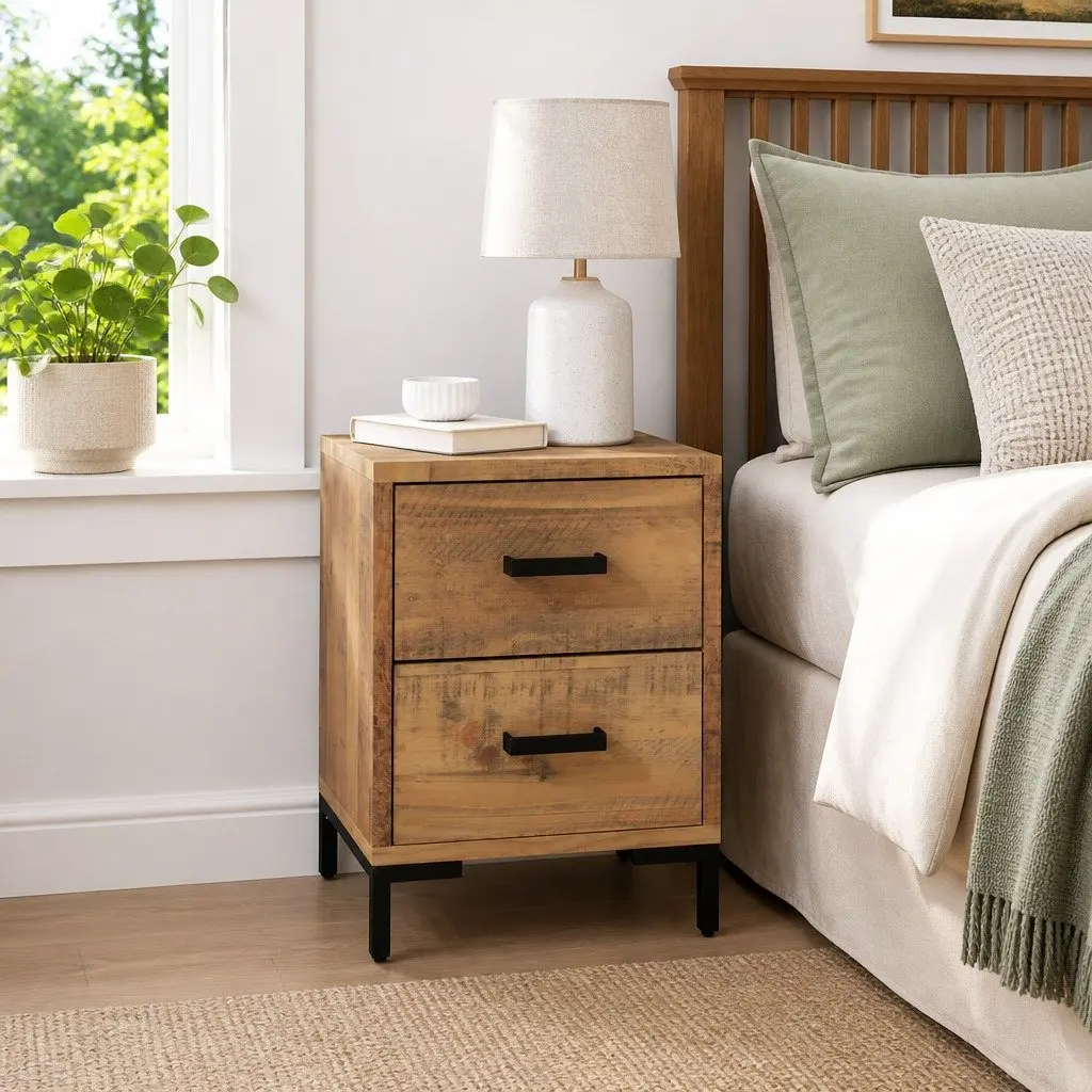 Bedside Cabinet Brown Solid Pinewood with Drawers 36 x 30 x 45 cm