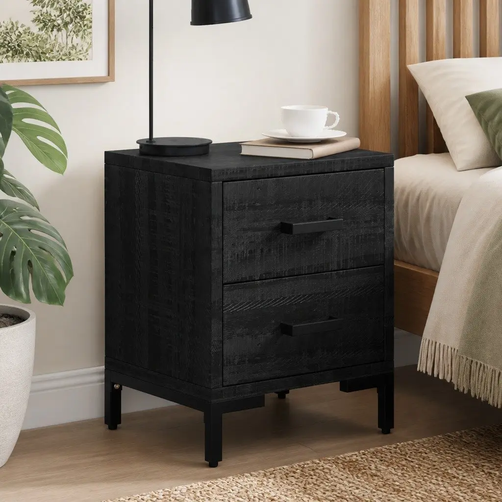 Bedside Cabinet Black Solid Pinewood 36x30x45 cm Storage Drawers