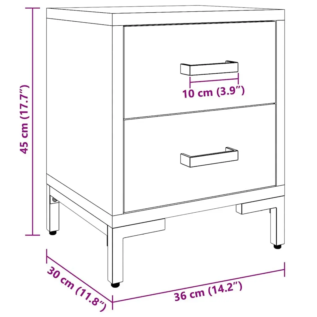 Bedside Cabinet Black Solid Pinewood 36x30x45 cm Storage Drawers
