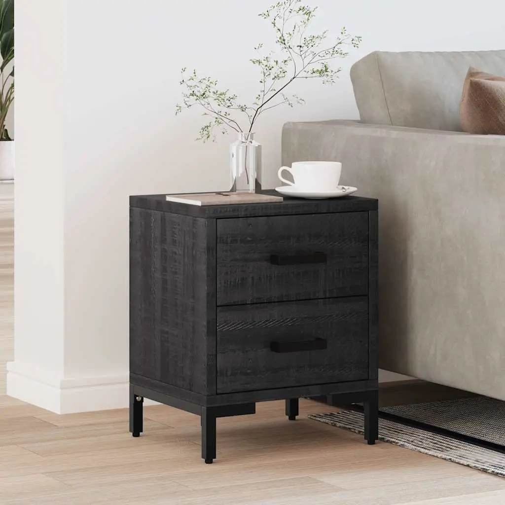 Bedside Cabinet Black Solid Pinewood 36x30x45 cm Storage Drawers