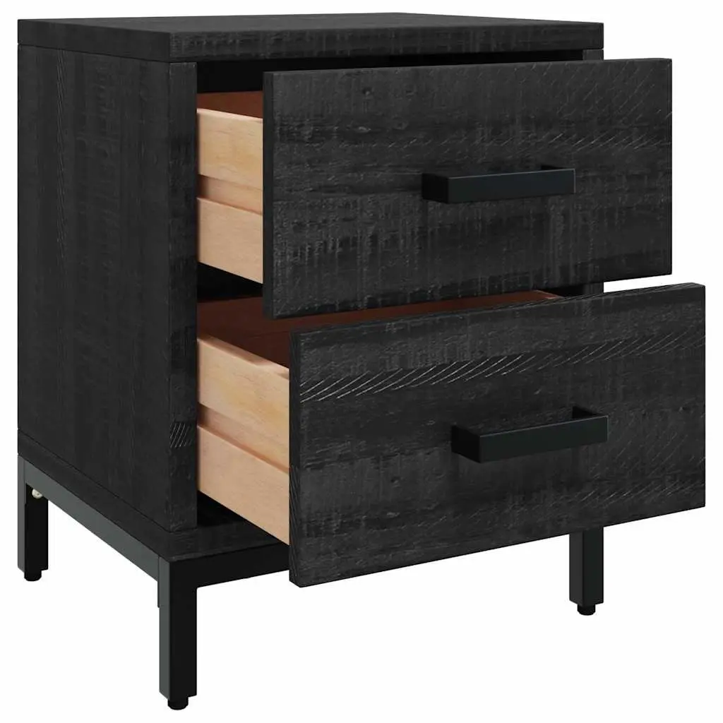 Bedside Cabinet Black Solid Pinewood 36x30x45 cm Storage Drawers