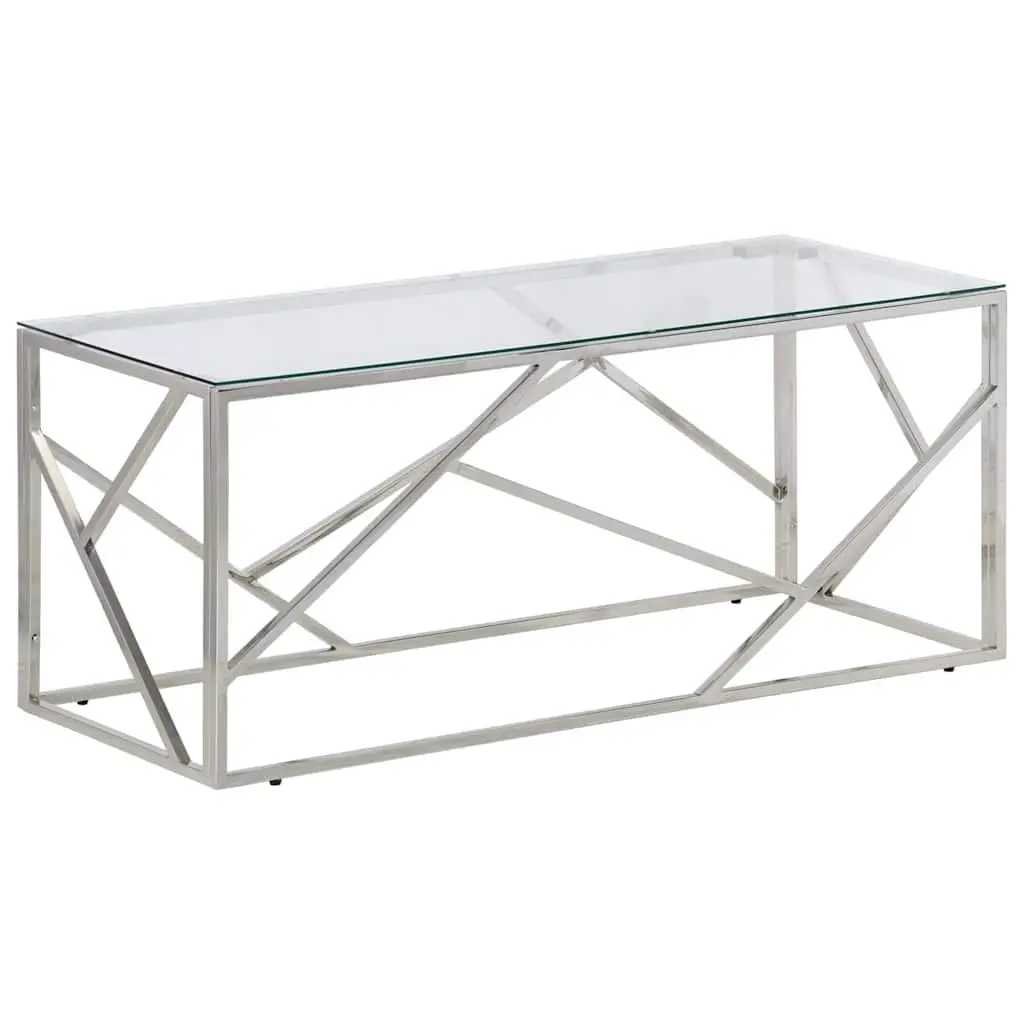 Coffee Table Silver Stainless Steel Frame Tempered Glass Top Modern Accent