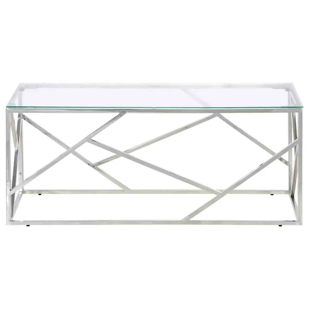 Coffee Table Silver Stainless Steel Frame Tempered Glass Top Modern Accent