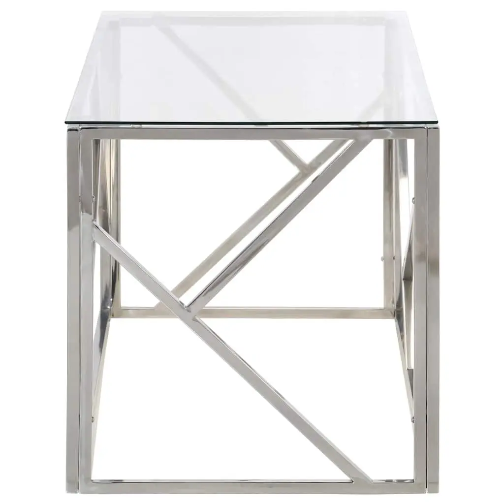 Coffee Table Silver Stainless Steel Frame Tempered Glass Top Modern Accent