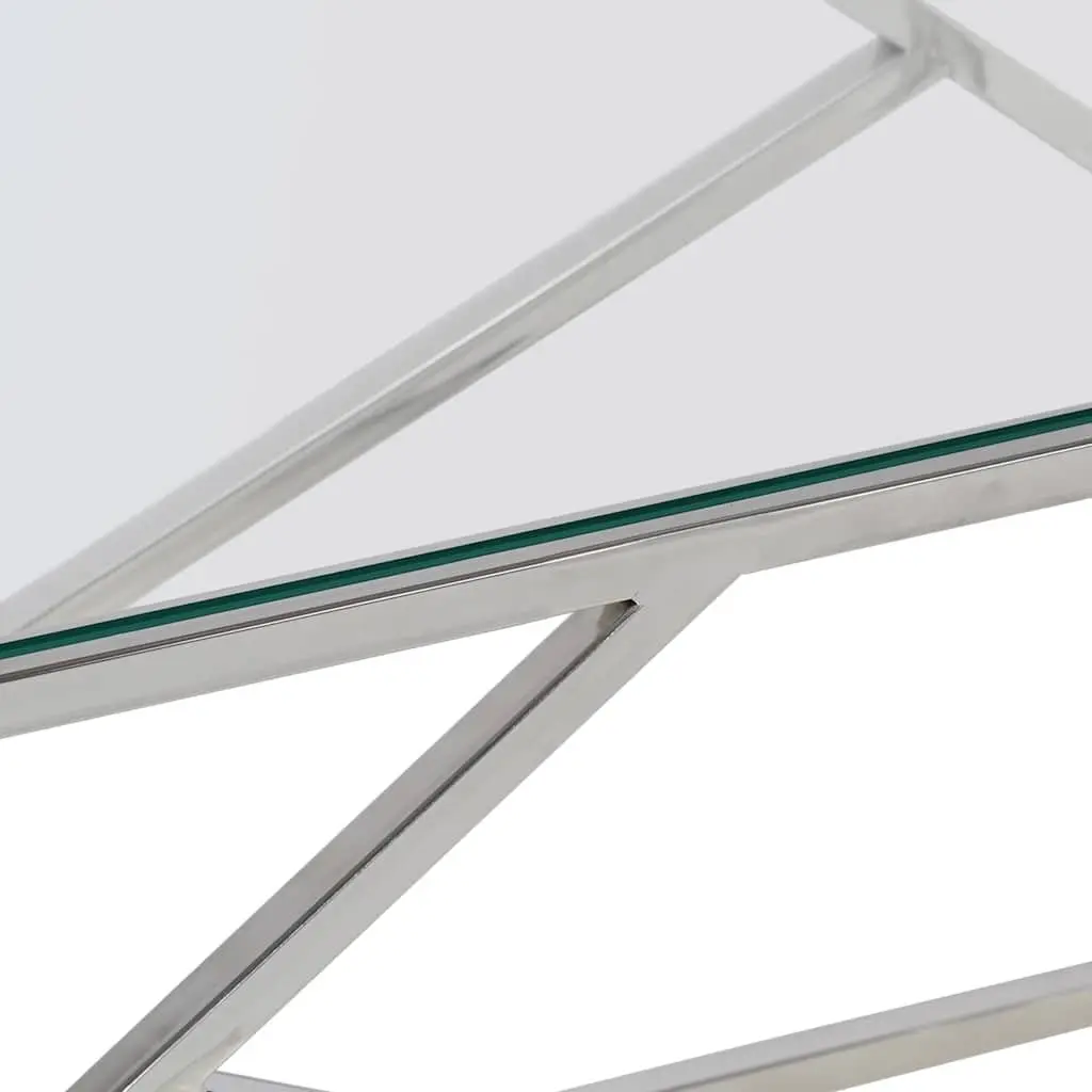 Coffee Table Silver Stainless Steel Frame Tempered Glass Top Modern Accent