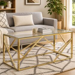 Friendly Coffee Table in Gold with Tempered Glass Surface