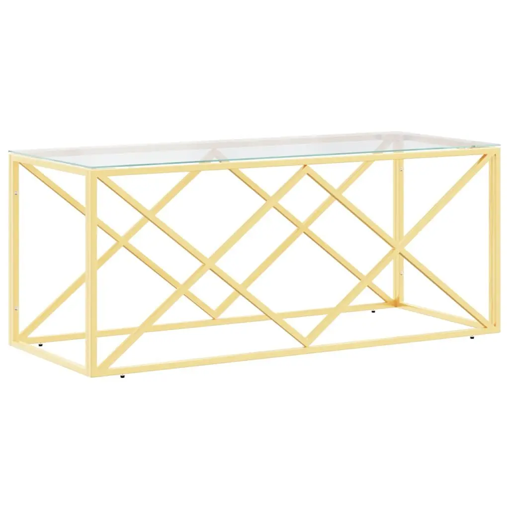 Coffee Table Gold Frame Glass Top 110 x 45 x 45 cm Living Room Accent Furniture Side Couch Table