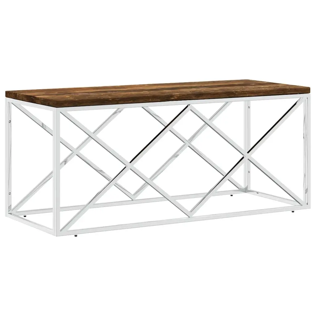 Reclaimed Wood Coffee Table Industrial Stainless Steel Frame Unique Accent