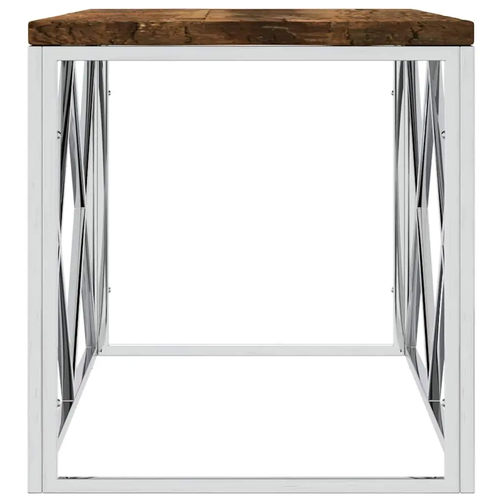 Reclaimed Wood Coffee Table Industrial Stainless Steel Frame Unique Accent